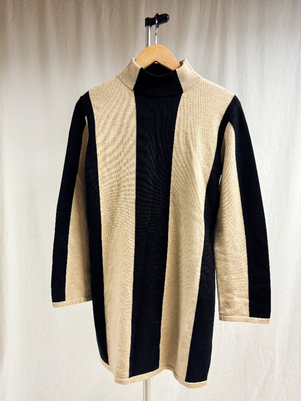 Anthropologie Flat White Black and Beige Vertical Stripe Dress